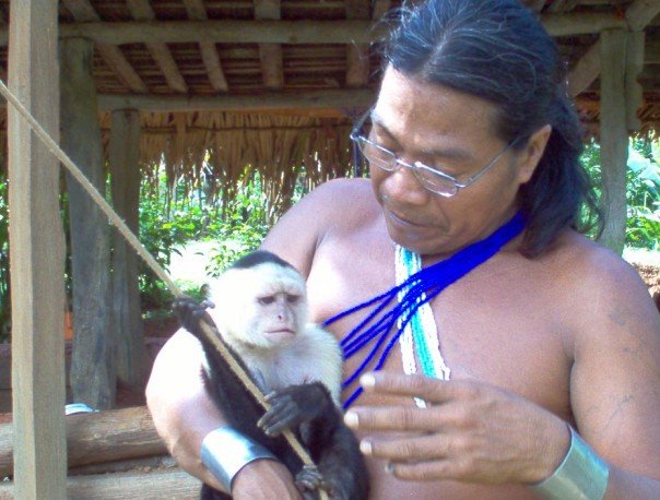 embera with a capuchin monkey at panama